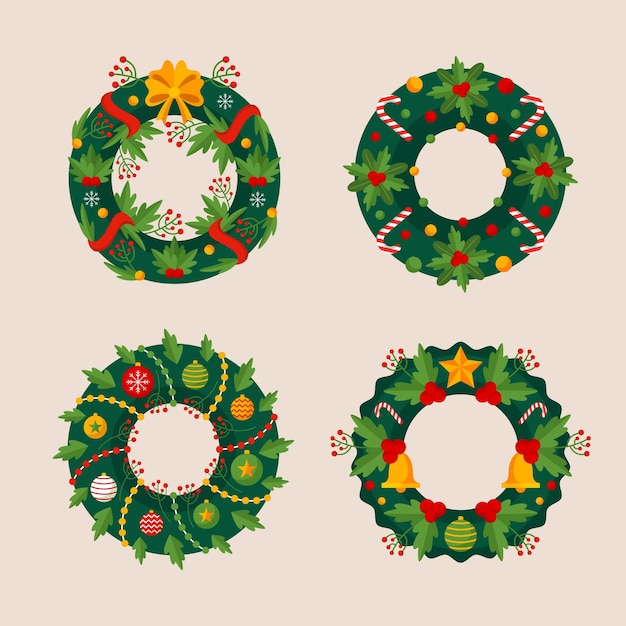 Flat design christmas flower and wreath collection