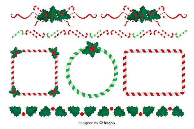 Flat design christmas frames and borders collection