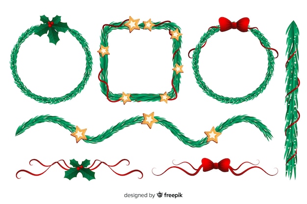 Плоский дизайн рождественские рамки и границы установлены