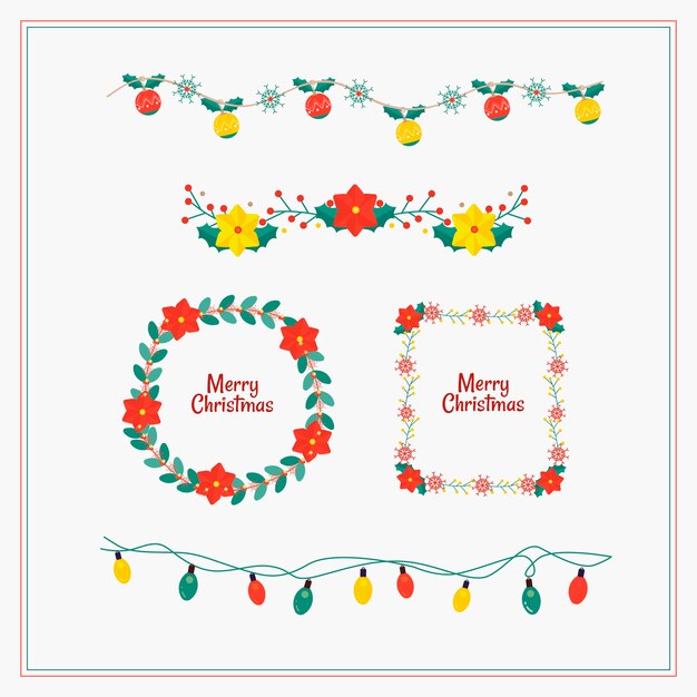 Flat design christmas frames and borders