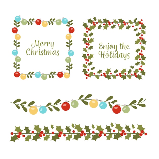 Flat design christmas frames and borders