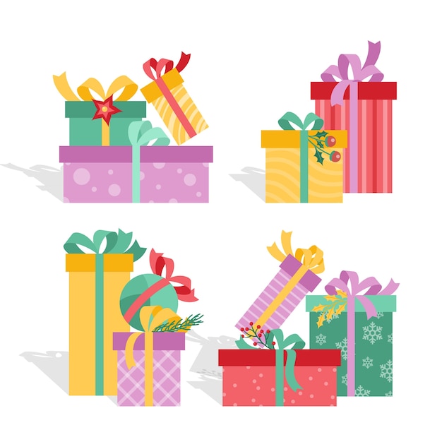 Flat design christmas gift collection