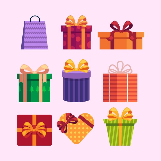 Flat design christmas gift collection