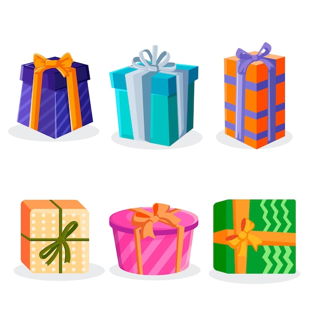 Бесплатное векторное изображение Коллекция рождественских подарков в плоском дизайне