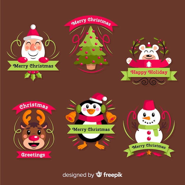 Flat design christmas label collection