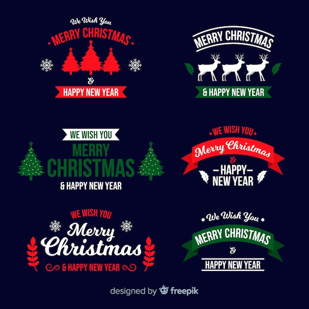 Бесплатное векторное изображение Плоский дизайн рождественская коллекция этикеток