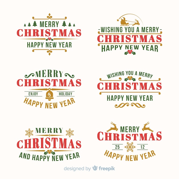 Бесплатное векторное изображение Плоский дизайн рождественская коллекция этикеток