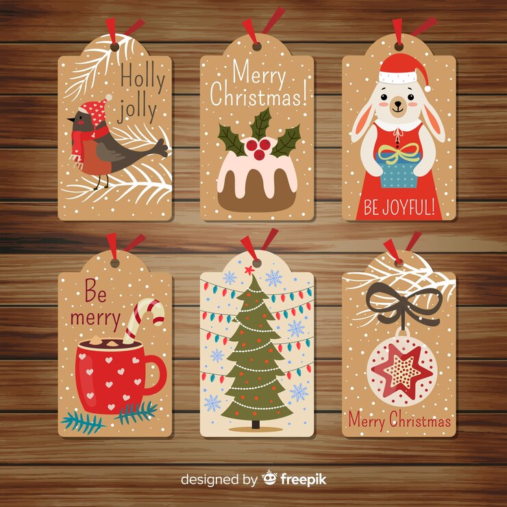 Free Vector flat design of christmas label collection