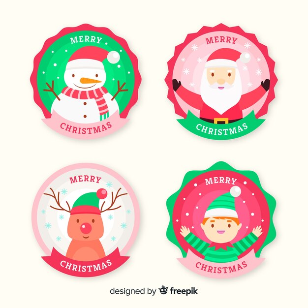 Flat design of christmas label collection