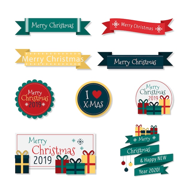 Free vector flat design christmas label collection