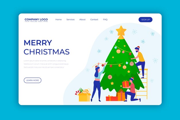 Flat design christmas landing page template