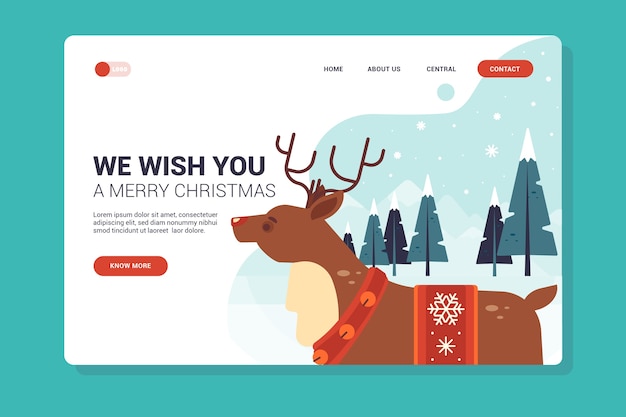 순 록으로 평평한 디자인 크리스마스 방문 페이지