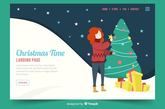 Бесплатное векторное изображение Плоская рождественская посадочная страница