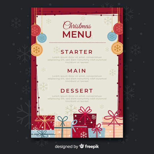 Modello di menu di natale design piatto