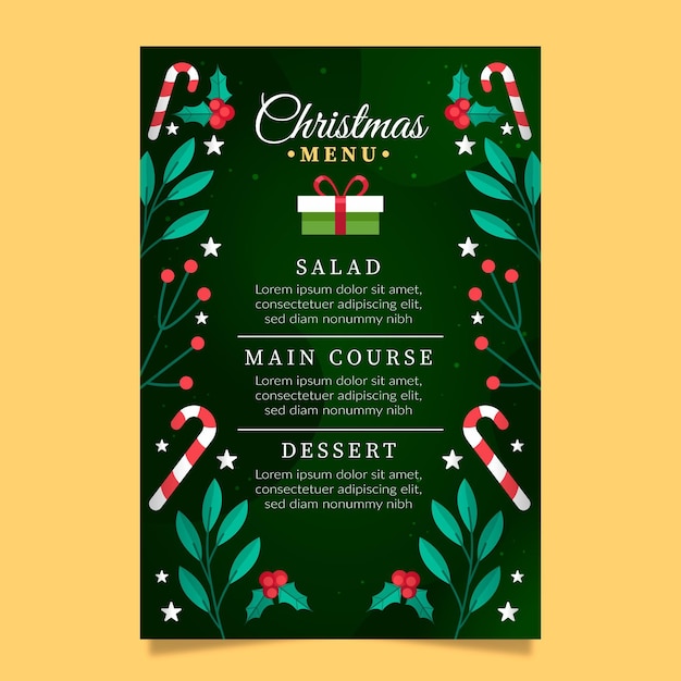 Modello di menu di natale design piatto