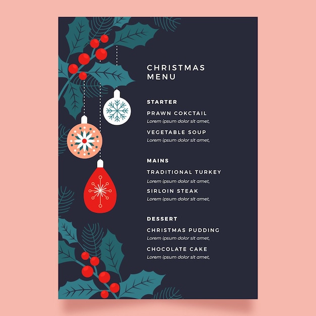 Modello di menu di natale design piatto