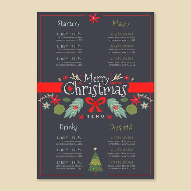 Рождественский шаблон меню в плоском дизайне