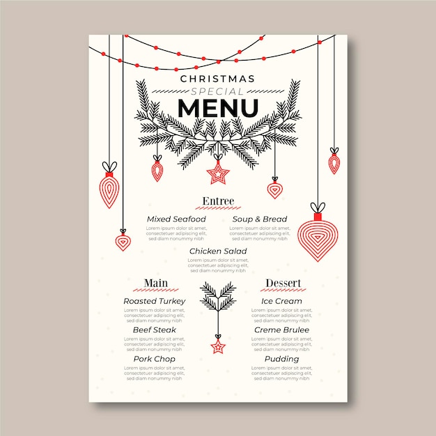 Modello di menu di natale design piatto