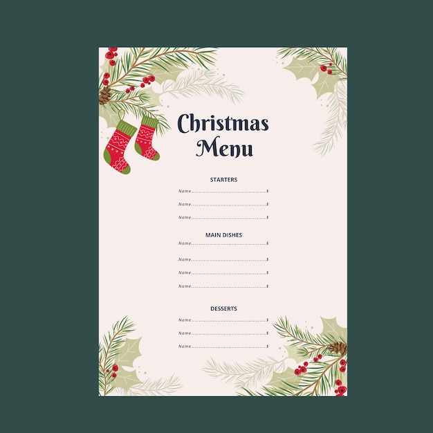 Modello di menu di natale design piatto