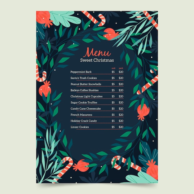 Modello di menu di natale design piatto