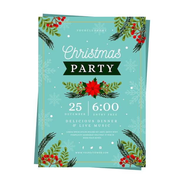 Flat design christmas party flyer template