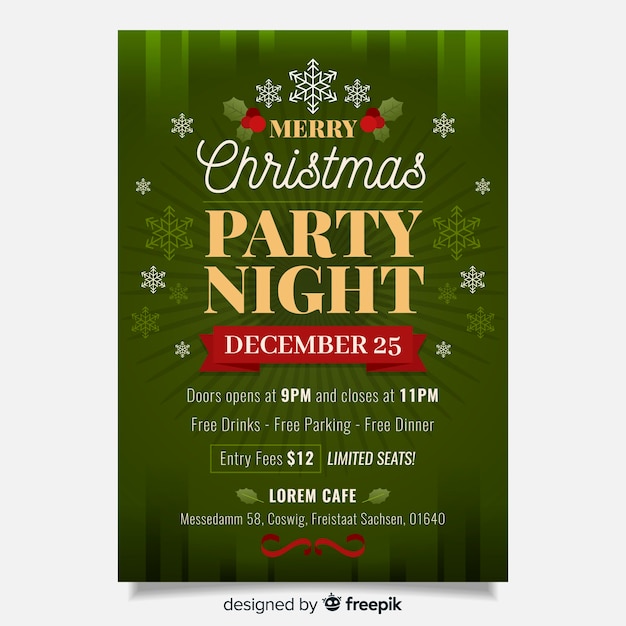 Free vector flat design christmas party poster template