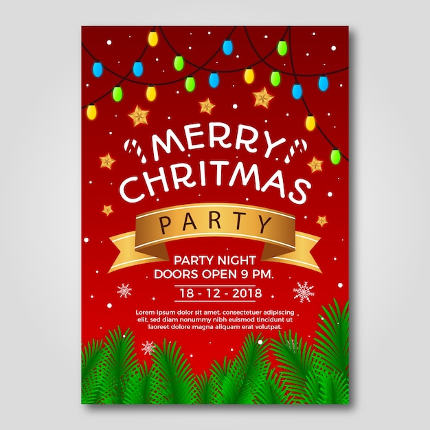 Free vector flat design christmas party poster template