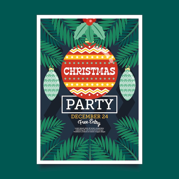 Free vector flat design christmas party poster template