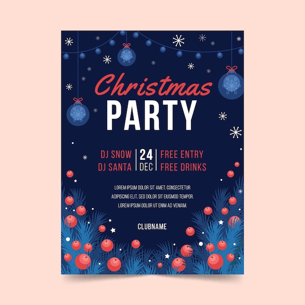 Free vector flat design christmas party poster template