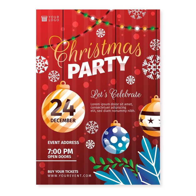 Flat design christmas party poster template