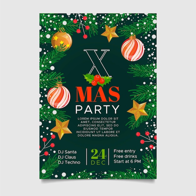 Free vector flat design christmas party poster template
