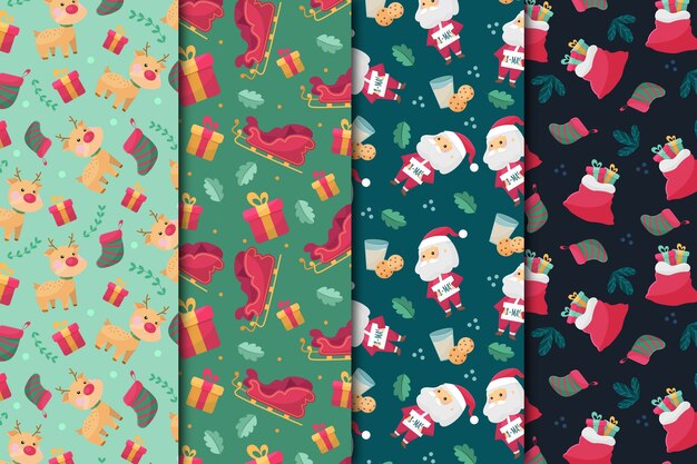 フラットなデザインのクリスマスパターンコレクション
