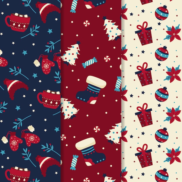 Flat design christmas pattern collection