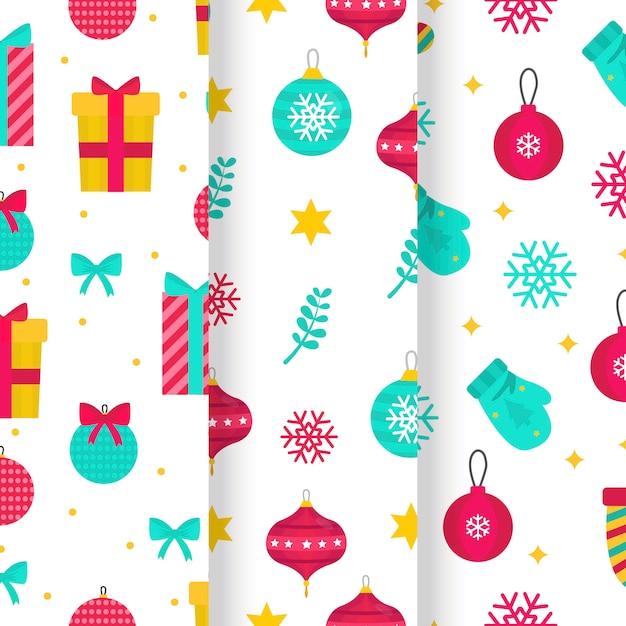 Flat design christmas pattern collection