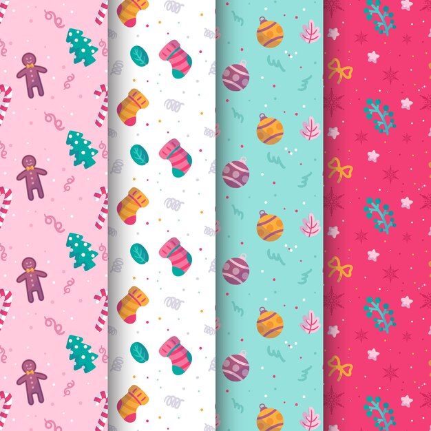 Flat design christmas pattern collection