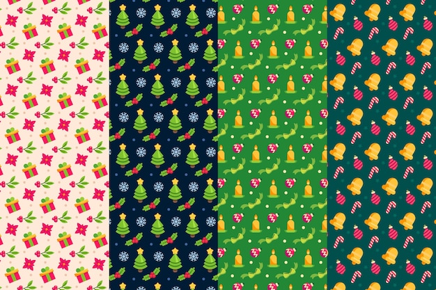 Collezione di pattern natalizi design piatto