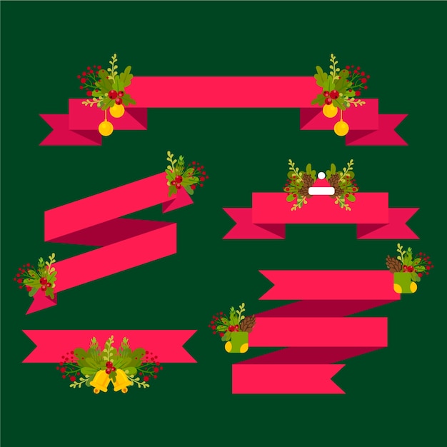 Бесплатное векторное изображение Рождественская коллекция плоской ленты