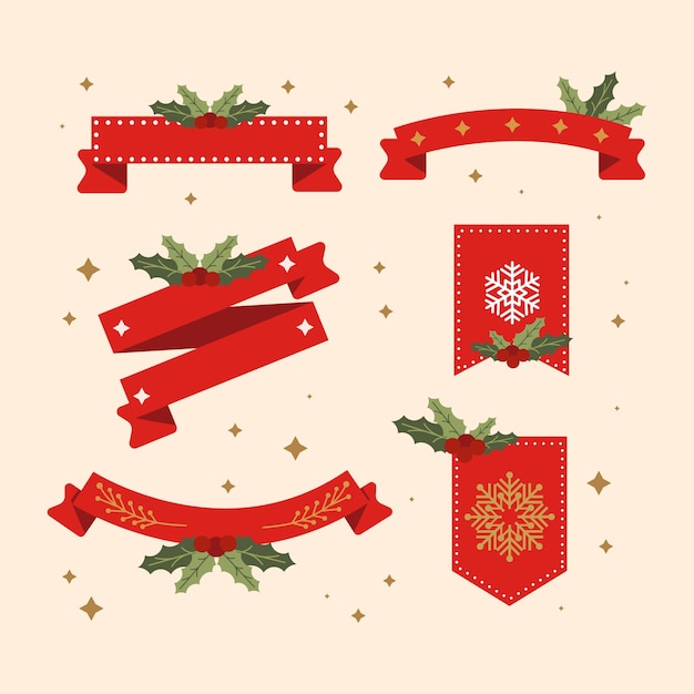 Flat design christmas ribbon collection