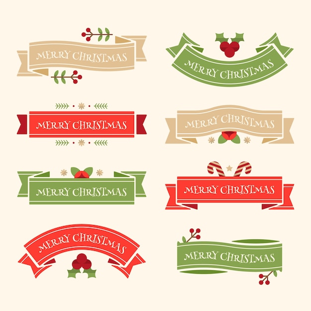 Flat design christmas ribbon collection