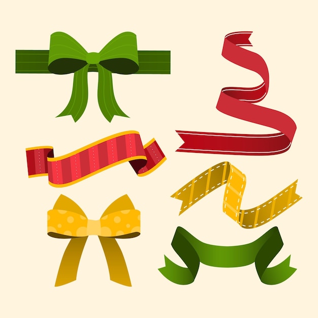 Flat design christmas ribbon collection