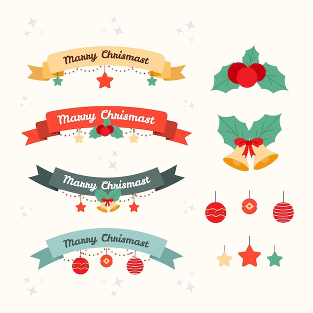 Flat design christmas ribbon collection