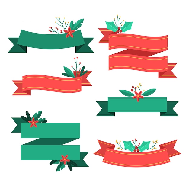 Flat design christmas ribbon collection