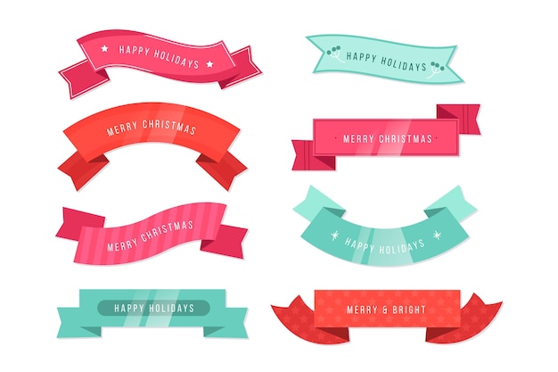 Flat design christmas ribbon set