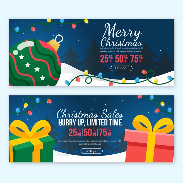 Flat design christmas sale banners template