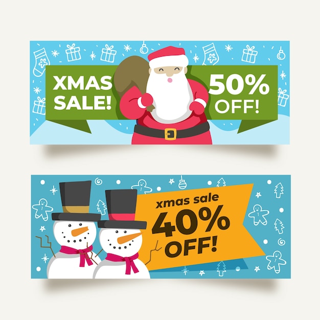 Flat design christmas sale banners template