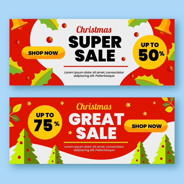 Flat design christmas sale banners template