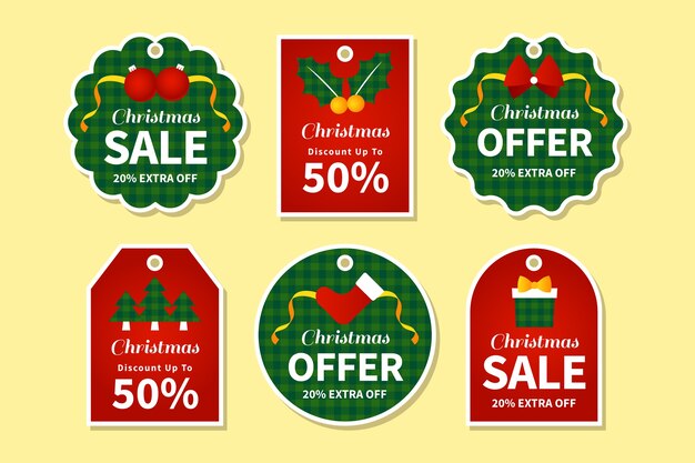 Free vector flat design christmas sale tag collection