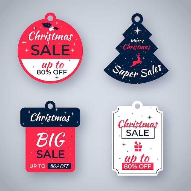 Collezione di tag di vendita di natale design piatto