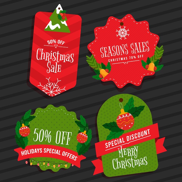 Flat design christmas sale tag collection