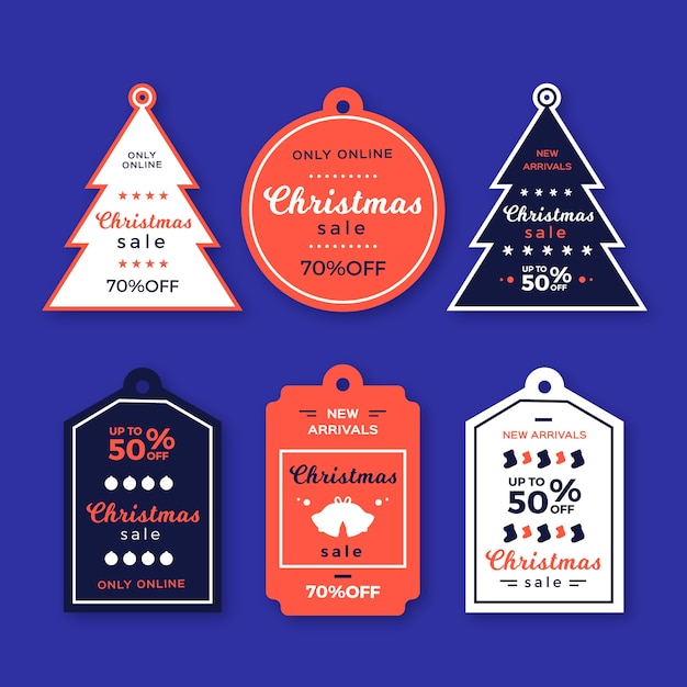 Vettore gratuito collezione di tag di vendita di natale design piatto